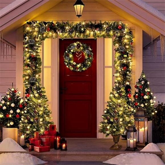 4Pcs Christmas Tree Garland Wreath Set, 2Pcs 4ft Prelit Artifical Christmas - Picture 7 of 7